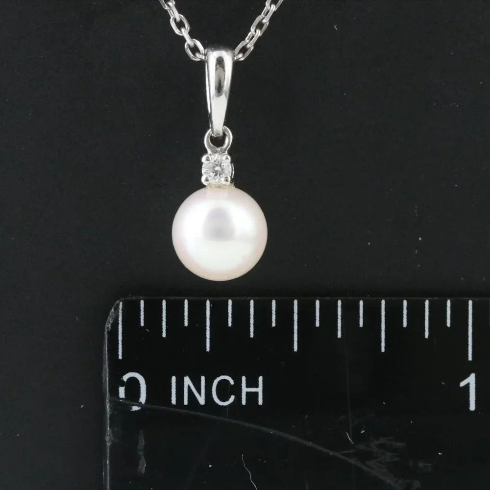 SOLD - Mikimoto 18K Cultured Pearl and Diamond Pendant Necklace - Picture 4 of 6